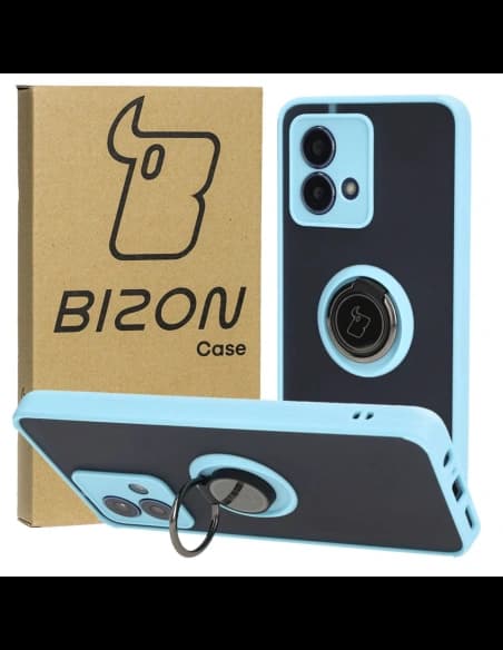 Bizon Case Hybrid Ring Motorola Moto G84 5G smoky with a light blue frame
