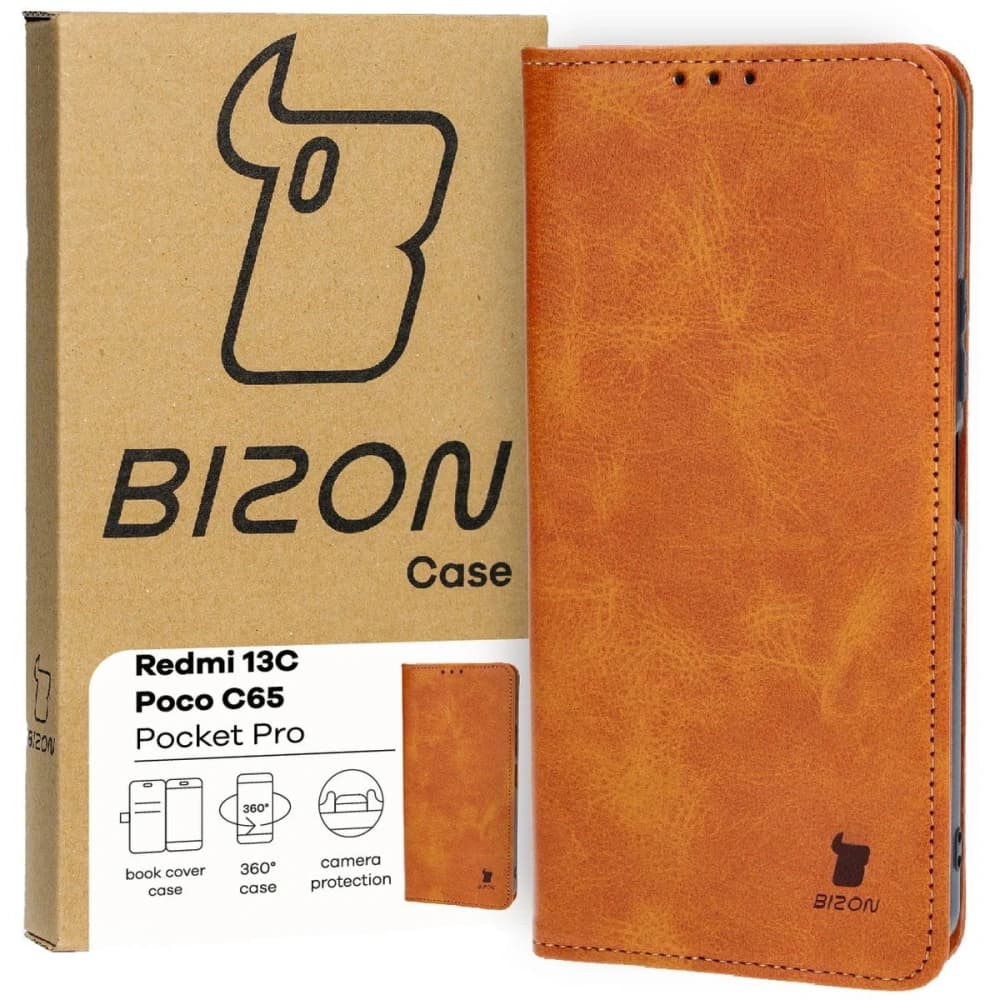 Etui z klapką Bizon Case Pocket Pro do Xiaomi Redmi 13C / Xiaomi Poco C65 hnědé