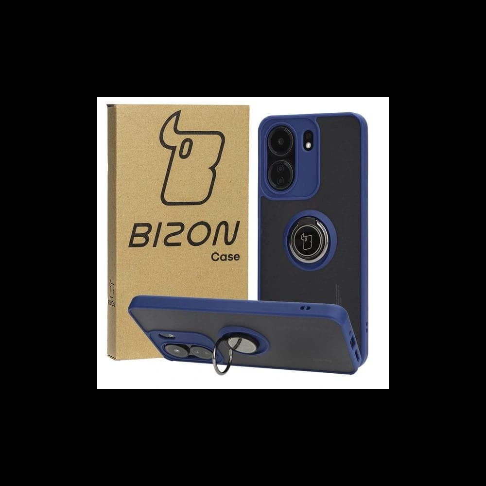 Etui s úchopem na prst Bizon Case Hybrid Ring pro Xiaomi Redmi 13C / Xiaomi Poco C65 kouřové s námořnickým rámem