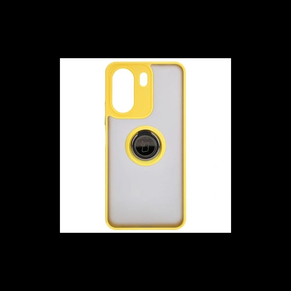 Etui z uchwytem na palec Bizon Case Hybrid Ring do Xiaomi Redmi 13C / Xiaomi Poco C65 kouřové se žlutým rámečkem - 2