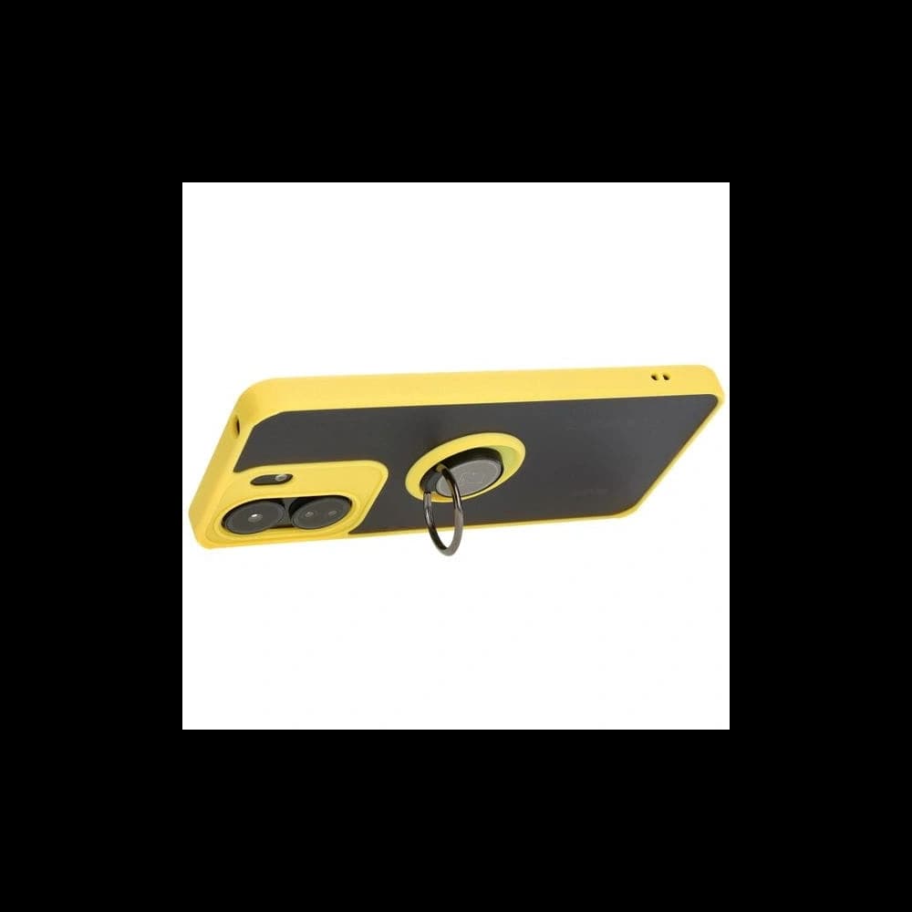 Etui z uchwytem na palec Bizon Case Hybrid Ring do Xiaomi Redmi 13C / Xiaomi Poco C65 kouřové se žlutým rámečkem - 5