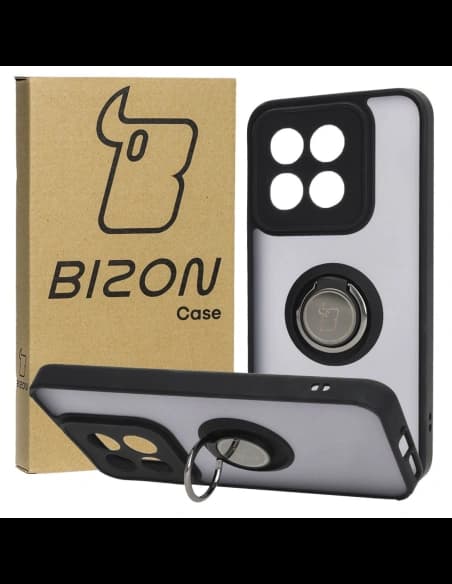 Etui s úchopem na prst Bizon Case Hybrid Ring pro Xiaomi 14 kouřové s černým rámečkem