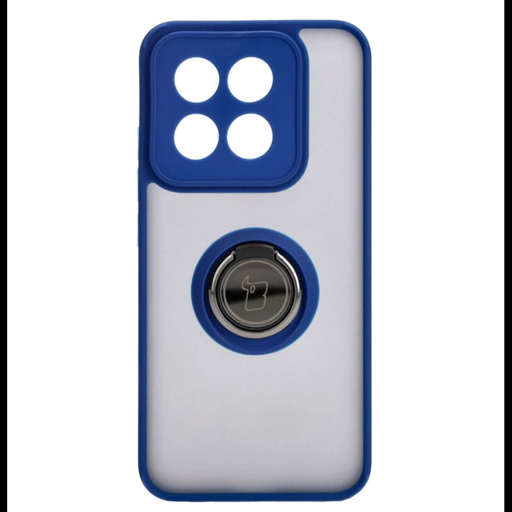 Etui s úchytem na prst Bizon Case Hybrid Ring pro Xiaomi 14 kouřové s modrým rámečkem - 2