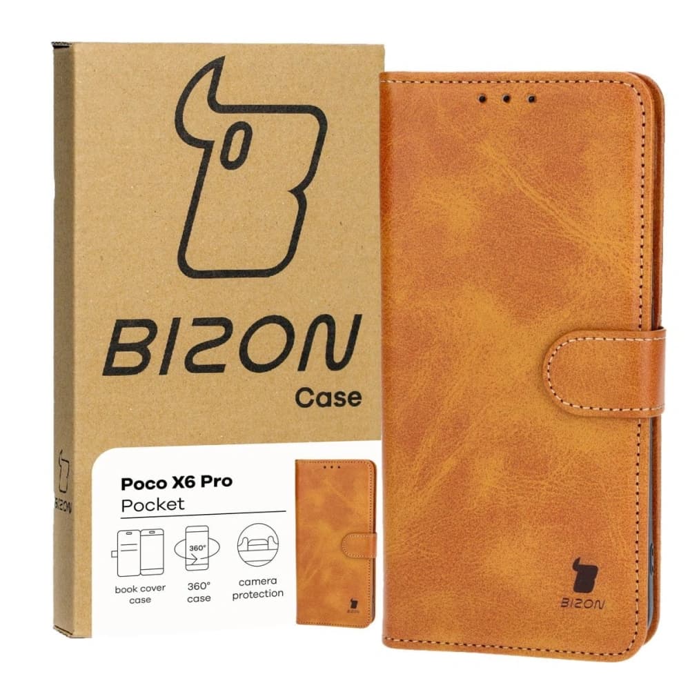 Etui z klapką Bizon Case Pocket do Xiaomi Poco X6 Pro hnědé