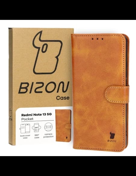 Etui z klapką Bizon Case Pocket do Xiaomi Redmi Note 13 5G hnědé