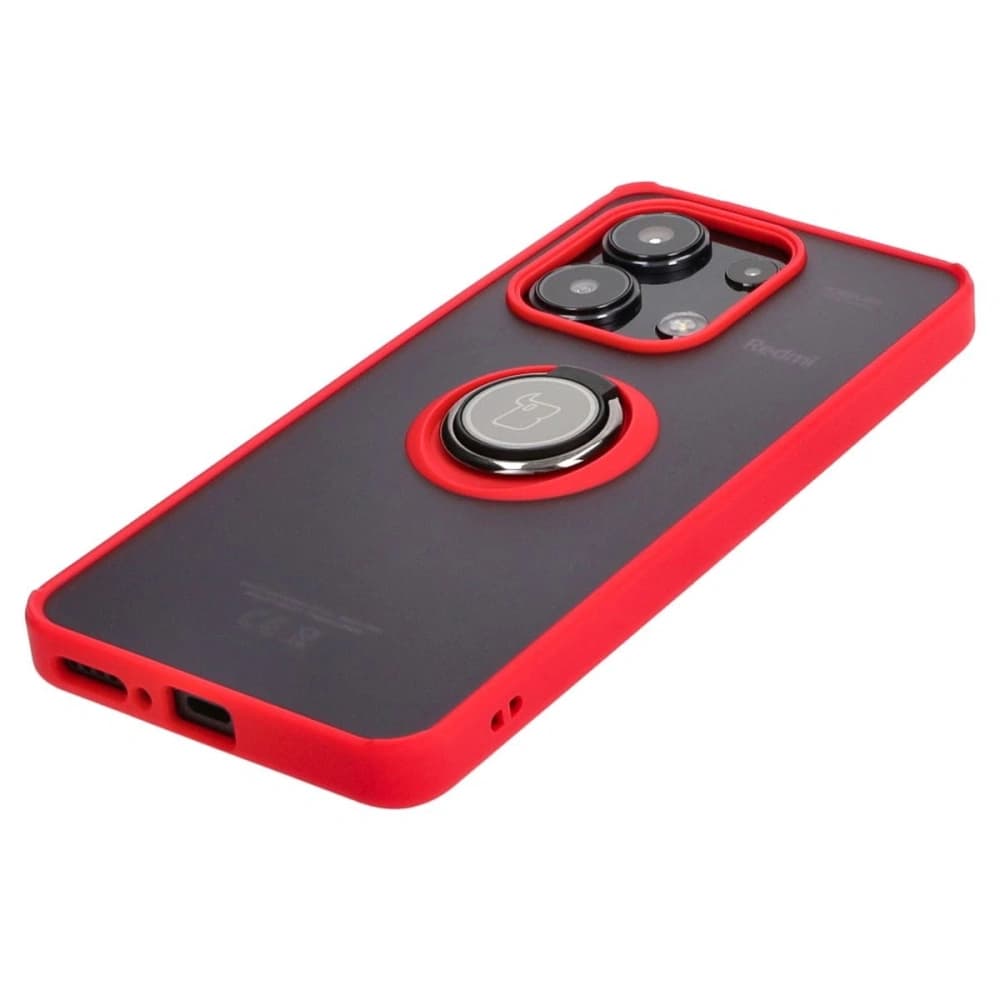 Etui s úchytem na prst Bizon Case Hybrid Ring pro Xiaomi Redmi Note 13 4G kouřové s červeným rámečkem - 3