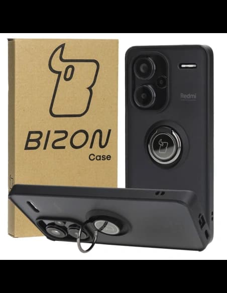 Bizon Case Hybrid Ring Xiaomi Redmi Note 13 Pro+ 5G fumuriu cu un cadru negru