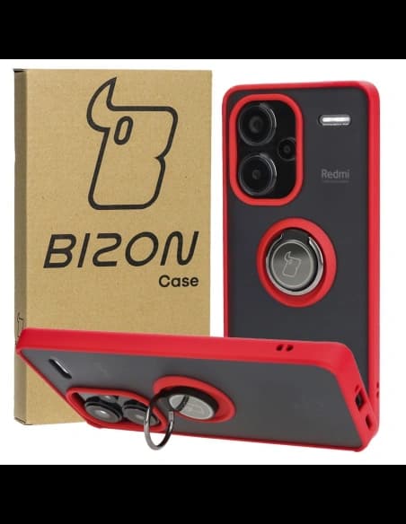 Bizon Case Hybrid Ring Xiaomi Redmi Note 13 Pro+ 5G fumuriu cu un cadru roșu
