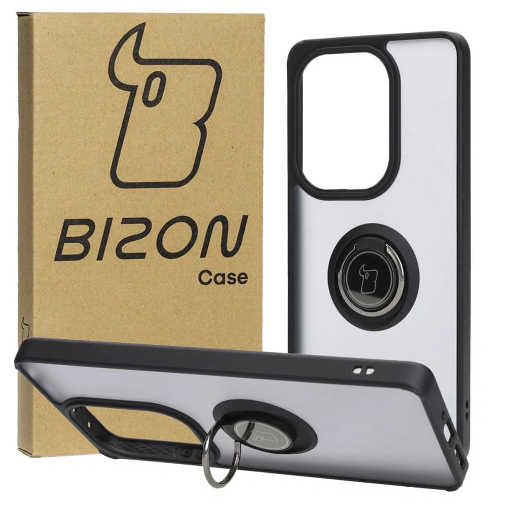 Bizon Case Hybrid Ring Xiaomi Poco M6 Pro 4G / Xiaomi Redmi Note 13 Pro 4G fumuriu cu un cadru negru