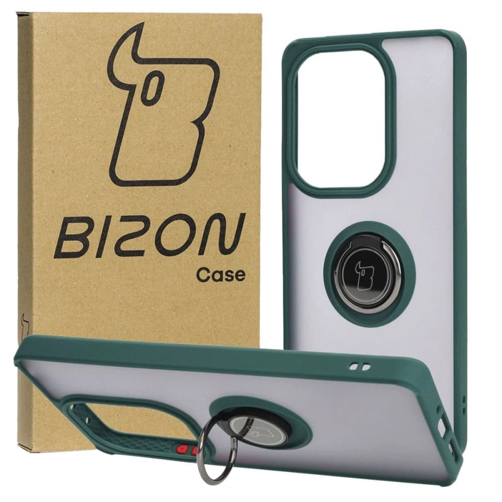 Bizon Case Hybrid Ring Xiaomi Poco M6 Pro 4G / Xiaomi Redmi Note 13 Pro 4G fumuriu cu un cadru verde închis
