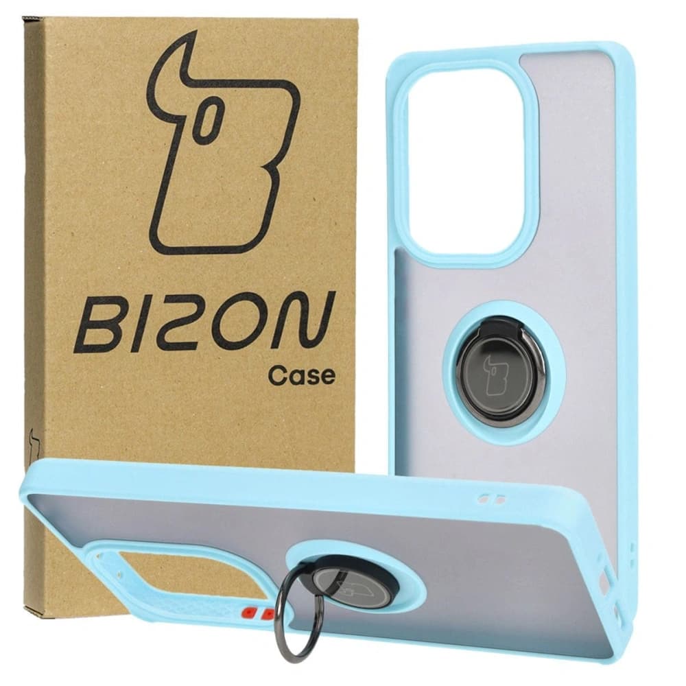 Bizon Case Hybrid Ring Xiaomi Poco M6 Pro 4G / Xiaomi Redmi Note 13 Pro 4G fumuriu cu un cadru albastru deschis