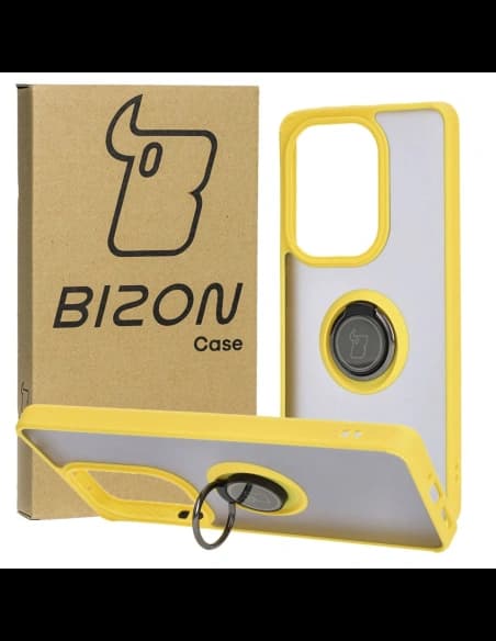 Bizon Case Hybrid Ring Xiaomi Poco M6 Pro 4G / Xiaomi Redmi Note 13 Pro 4G fumuriu cu un cadru galben