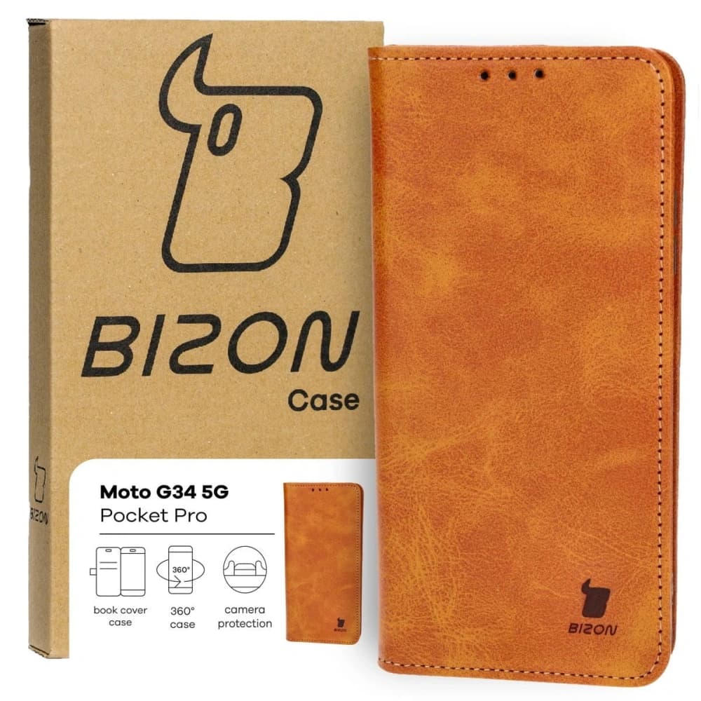 Etui s klopou Bizon Case Pocket Pro pro Motorola Moto G34 5G hnědé - 2
