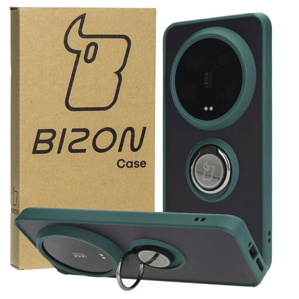 Bizon Case Hybrid Ring Xiaomi 14 Ultra füstös sötétzöld kerettel