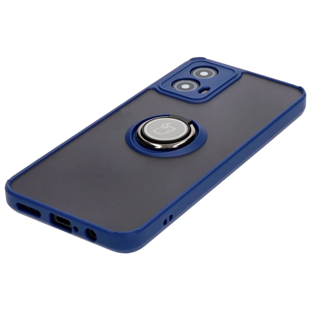 Etui s úchytem na palec Bizon Case Hybrid Ring pro Motorola Moto G34 5G kouřové s modrým rámem - 3