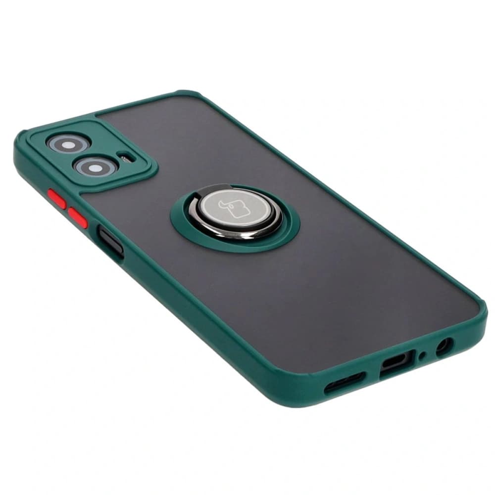 Etui z uchwytem na palec Bizon Case Hybrid Ring do Motorola Moto G34 5G kouřové s tmavě zeleným rámem - 4