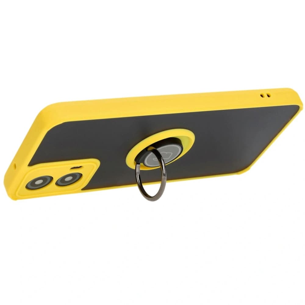 Etui s úchopem na prst Bizon Case Hybrid Ring pro Motorola Moto G34 5G kouřové s žlutým rámečkem - 5