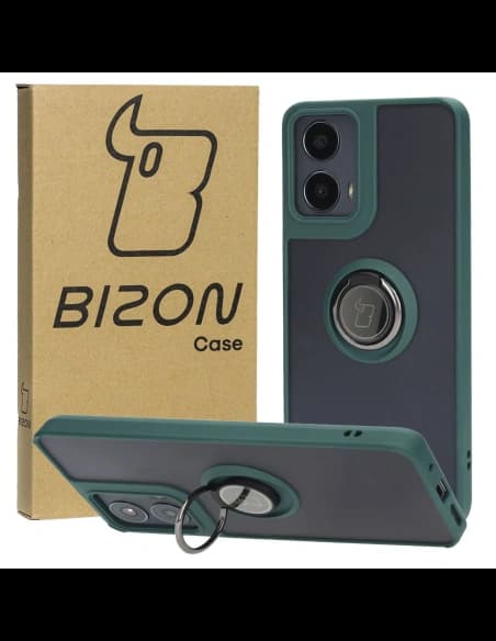 Bizon Case Hybrid Ring Motorola Moto G04 / G24 / G24 Power smoky with a dark green frame