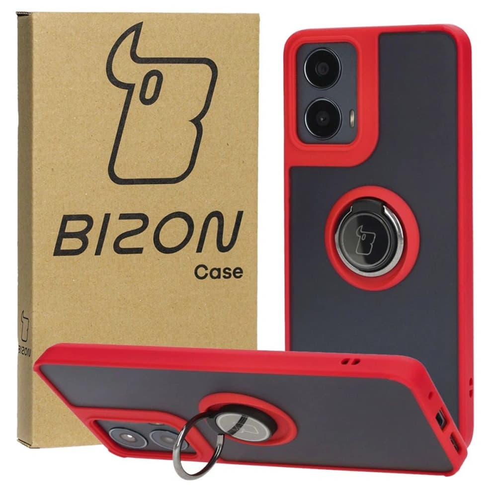 Bizon Case Hybrid Ring Motorola Moto G04 / G24 / G24 Power füstös piros kerettel