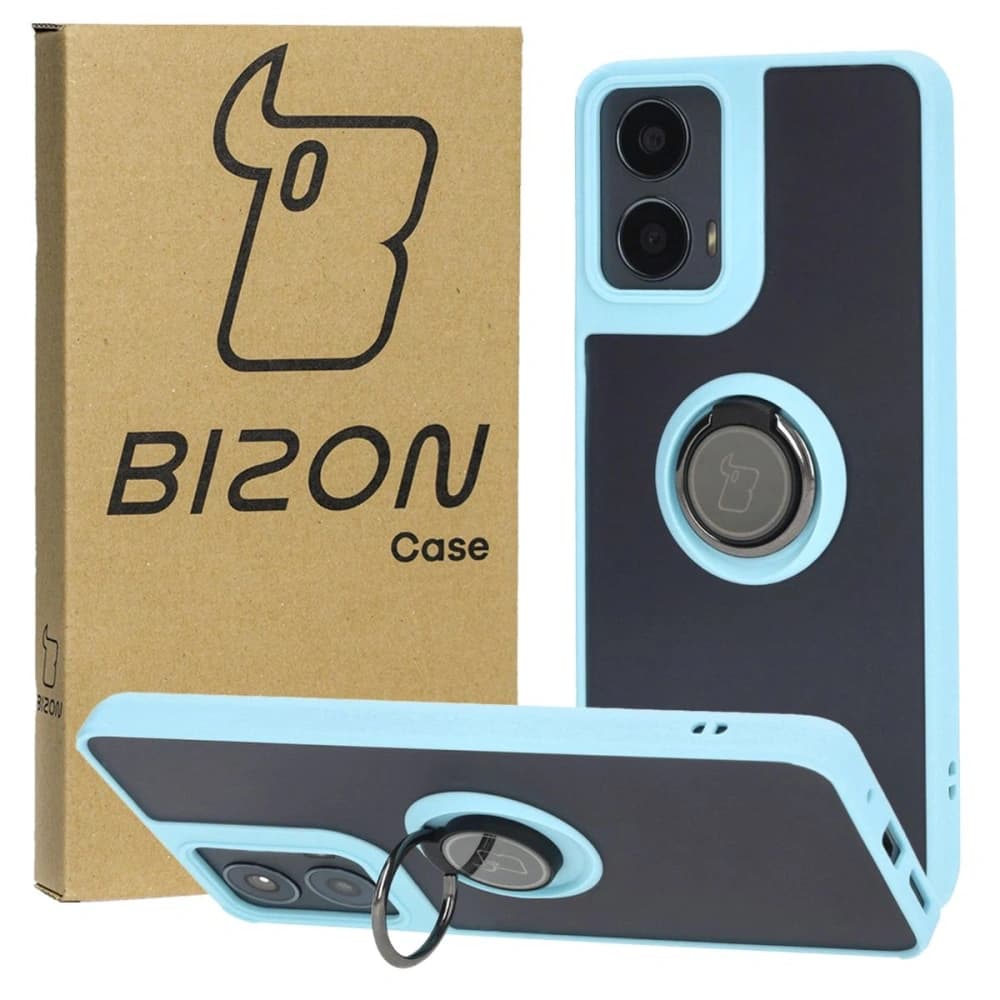 Bizon Case Hybrid Ring Motorola Moto G04 / G24 / G24 Power füstös világoskék kerettel