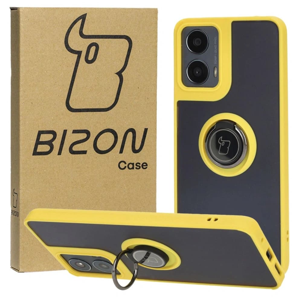 Bizon Case Hybrid Ring Motorola Moto G04 / G24 / G24 Power smoky with a yellow frame