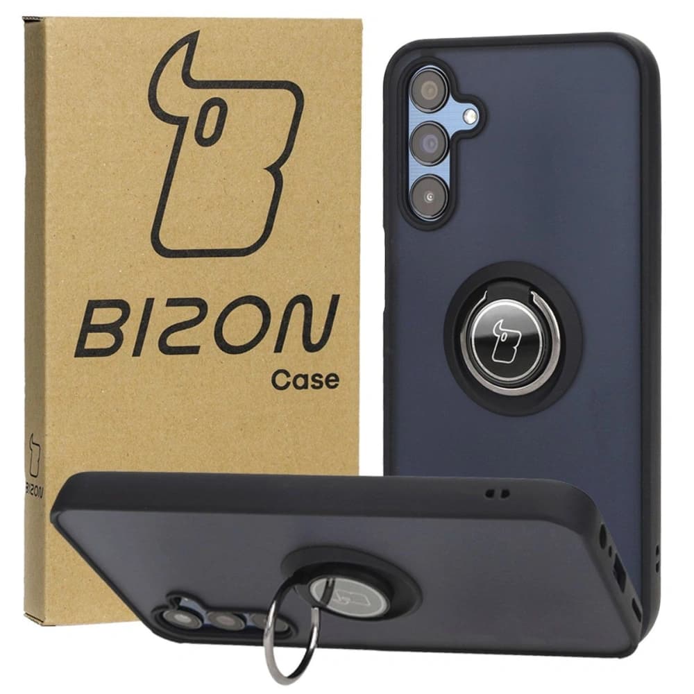 Etui z uchwytem na palec Bizon Case Hybrid Ring do Samsung Galaxy M15 5G kouřové s černým rámem