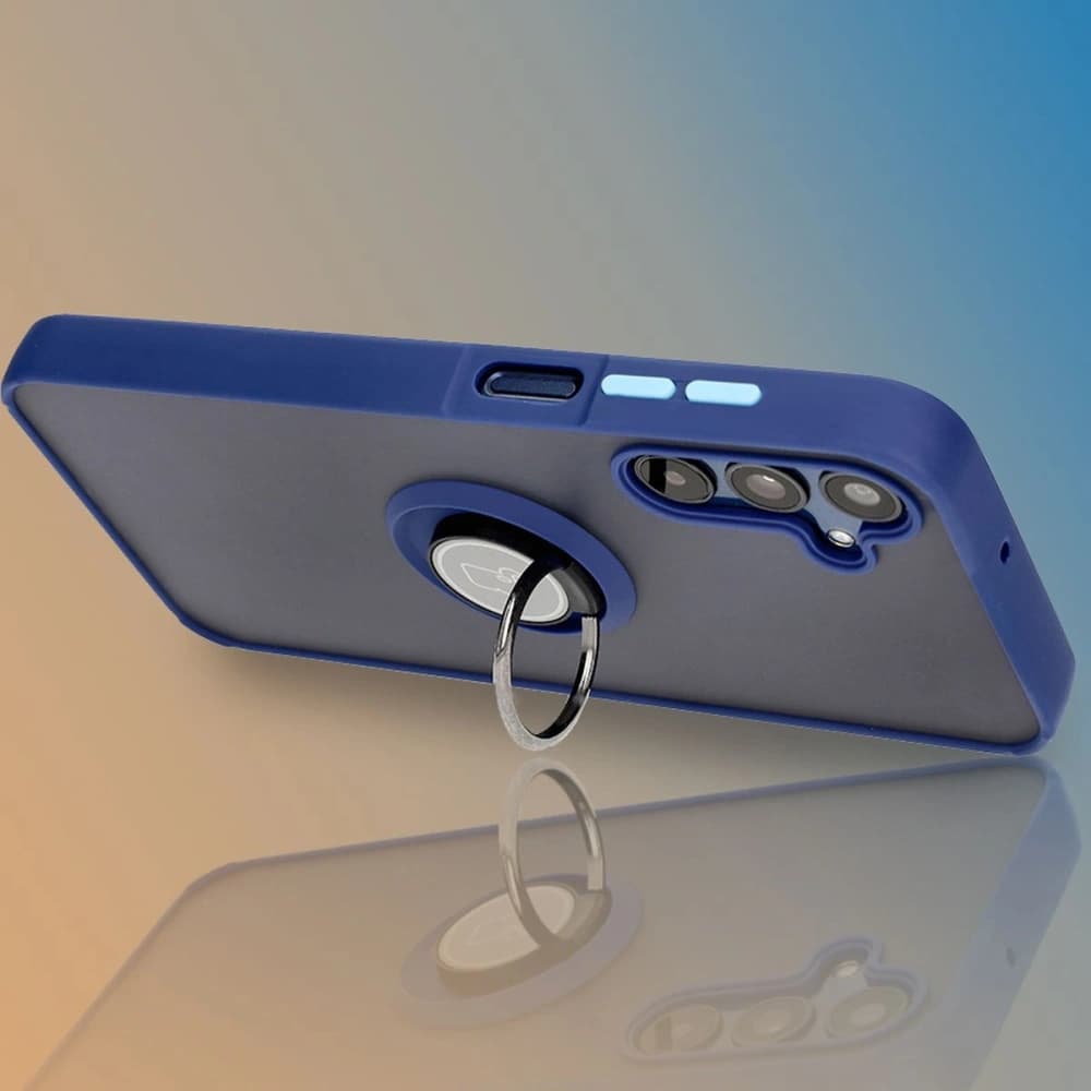 Etui s úchopem na prst Bizon Case Hybrid Ring pro Samsung Galaxy M15 5G kouřové s modrým rámečkem - 9