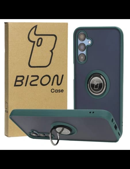 Etui z uchwytem na palec Bizon Case Hybrid Ring do Samsung Galaxy M15 5G kouřové s tmavě zeleným rámem