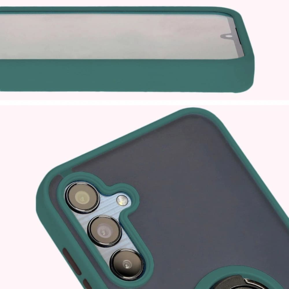 Etui z uchwytem na palec Bizon Case Hybrid Ring do Samsung Galaxy M15 5G kouřové s tmavě zeleným rámem - 7