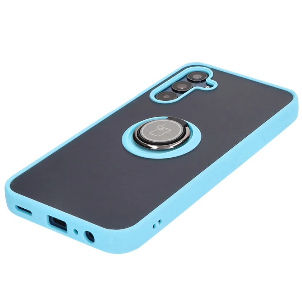 Etui s úchytem na prst Bizon Case Hybrid Ring do Samsung Galaxy M15 5G kouřové s jasně modrým rámečkem - 3