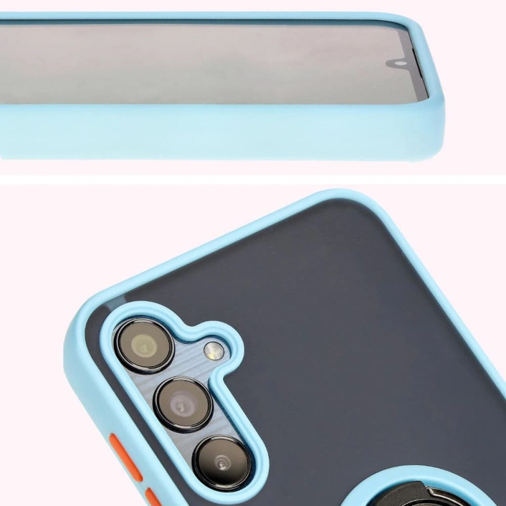 Etui s úchytem na prst Bizon Case Hybrid Ring do Samsung Galaxy M15 5G kouřové s jasně modrým rámečkem - 7