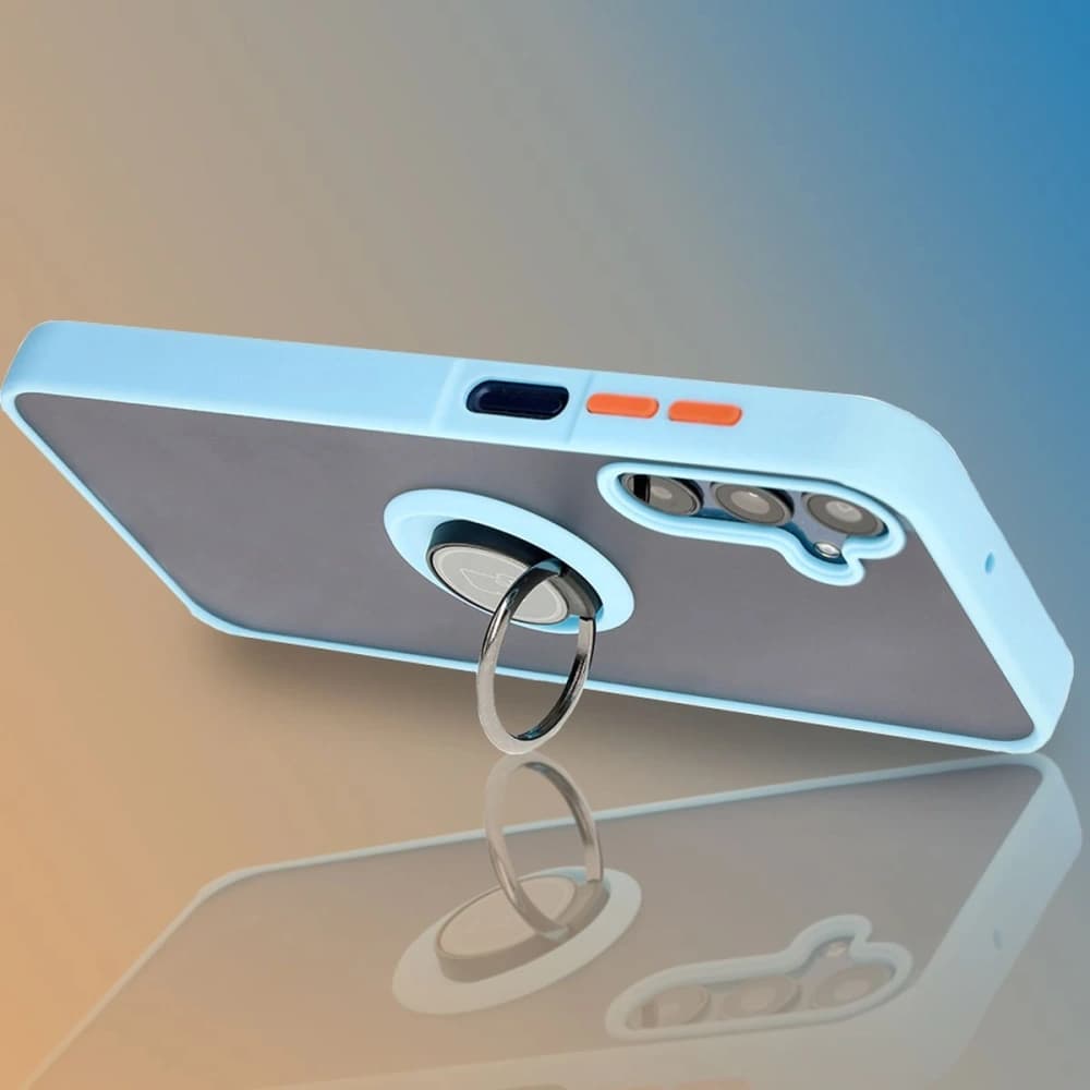 Etui s úchytem na prst Bizon Case Hybrid Ring do Samsung Galaxy M15 5G kouřové s jasně modrým rámečkem - 9