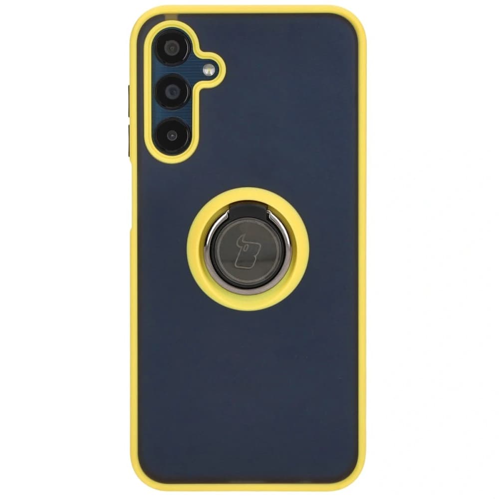 Etui s úchytem na prst Bizon Case Hybrid Ring pro Samsung Galaxy M15 5G kouřové s žlutým rámečkem - 2