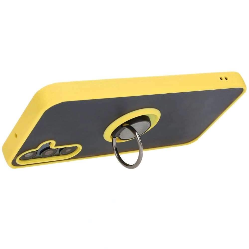 Etui s úchytem na prst Bizon Case Hybrid Ring pro Samsung Galaxy M15 5G kouřové s žlutým rámečkem - 5