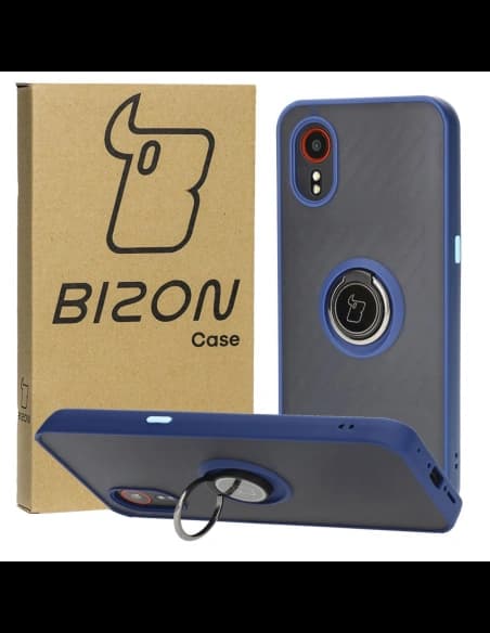 Bizon Case Hybrid Ring Samsung Galaxy Xcover7 fumuriu cu un cadru albastru închis