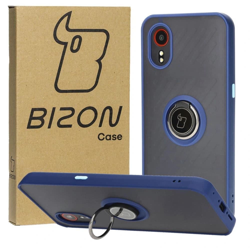 Bizon Case Hybrid Ring Samsung Galaxy Xcover7 fumuriu cu un cadru albastru închis