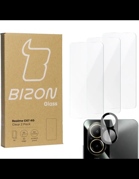 BIZON Clear 3x Bildschirmglas + Kameraglas für Realme C67 4G