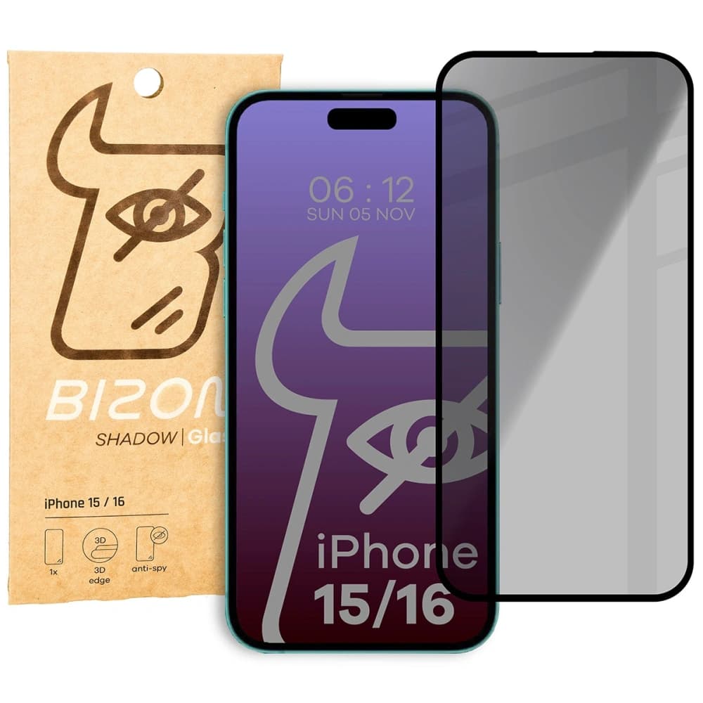 Bizon Glass Edge Shadow Apple iPhone 16/15 tinted with a black frame