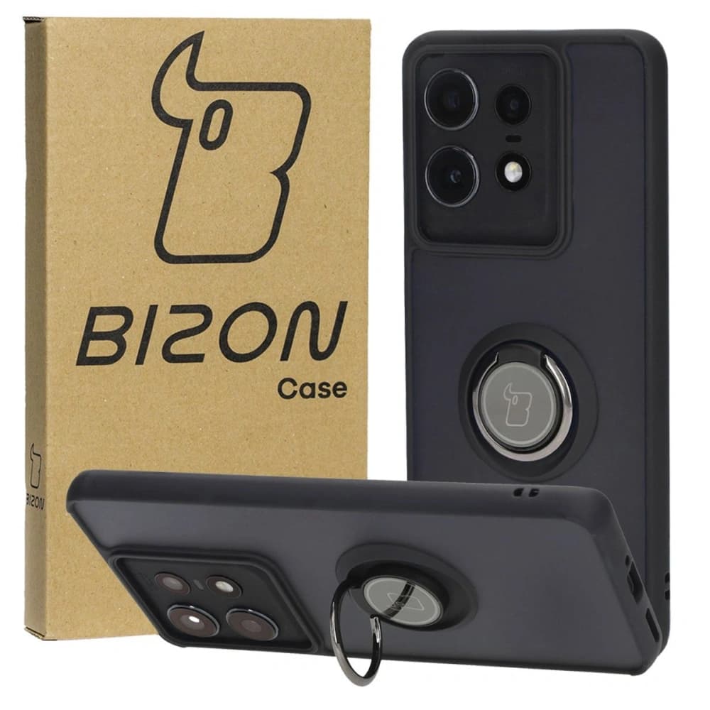 Bizon Case Hybrid Gyűrű Motorola Edge 50 Pro füstös színben, fekete kerettel