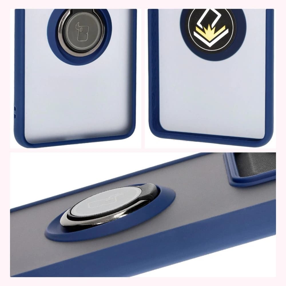 Bizon Case Hybrid Gyűrű Motorola Edge 50 Pro füstös színben, tengerészkék kerettel. - 6