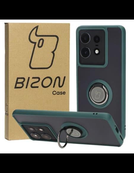 Bizon Case Hybrid Gyűrű Motorola Edge 50 Pro füstös színben, sötétzöld kerettel