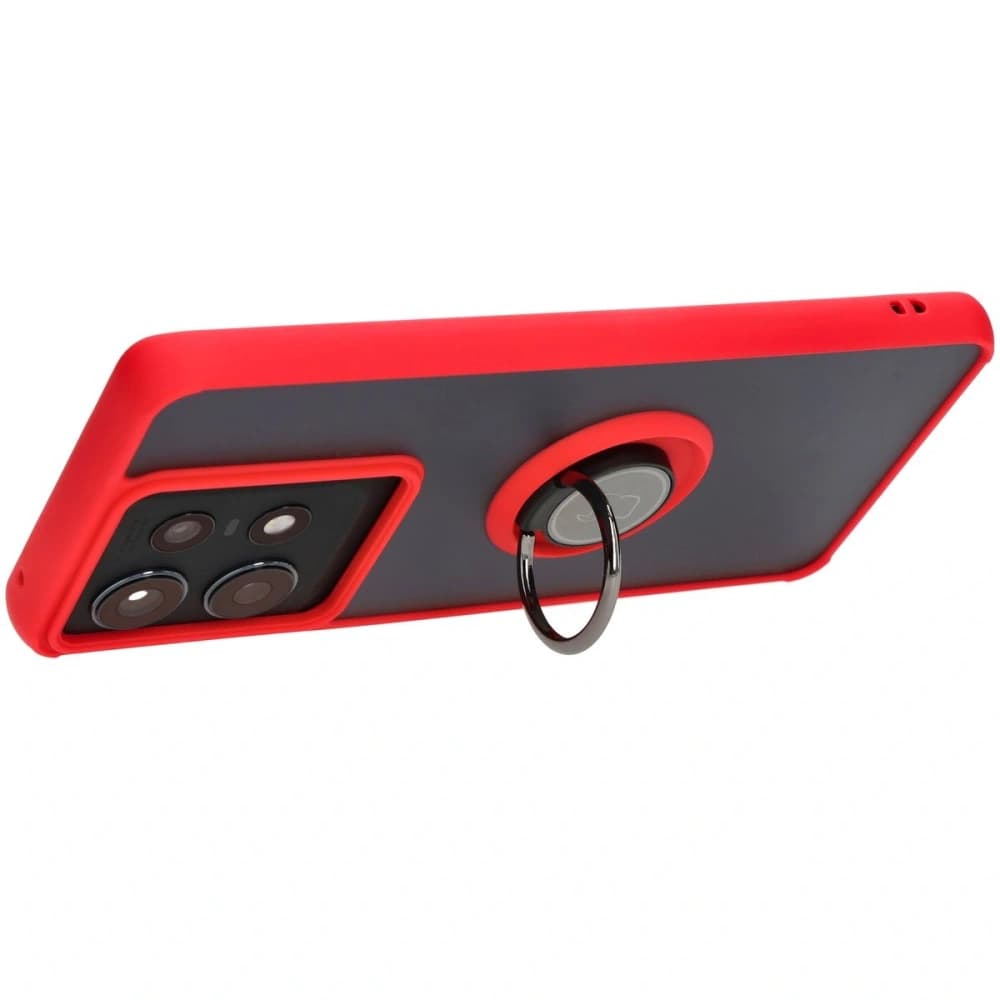 Bizon Case Hybrid Gyűrű Motorola Edge 50 Pro füstös színben, piros kerettel - 5