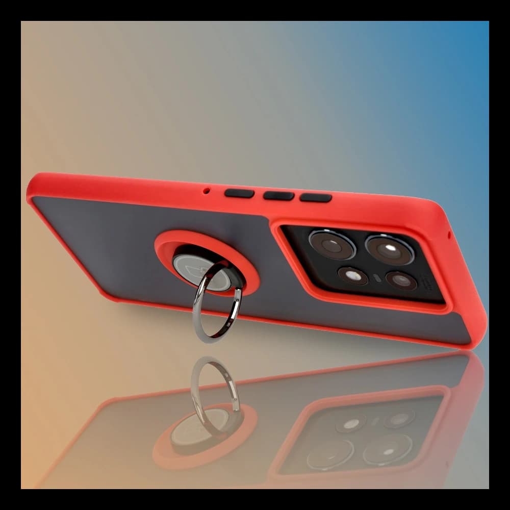 Bizon Case Hybrid Gyűrű Motorola Edge 50 Pro füstös színben, piros kerettel - 9