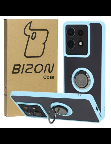 Bizon Case Hybrid Gyűrű Motorola Edge 50 Pro füstös színben, világoskék kerettel