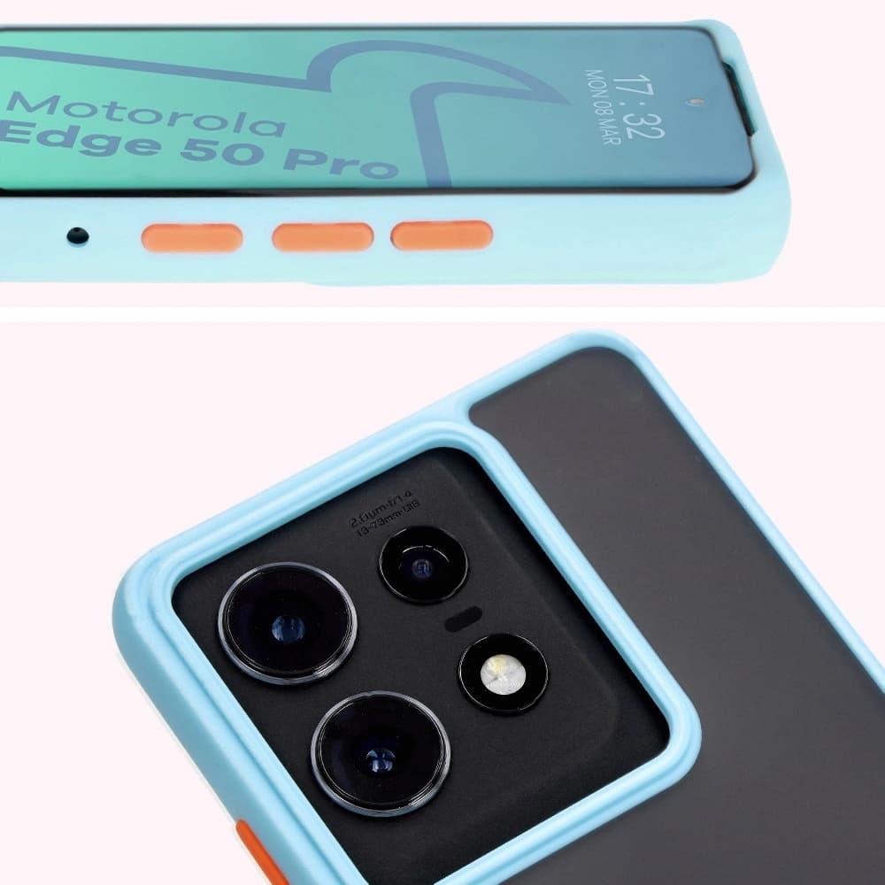 Bizon Case Hybrid Gyűrű Motorola Edge 50 Pro füstös színben, világoskék kerettel - 7