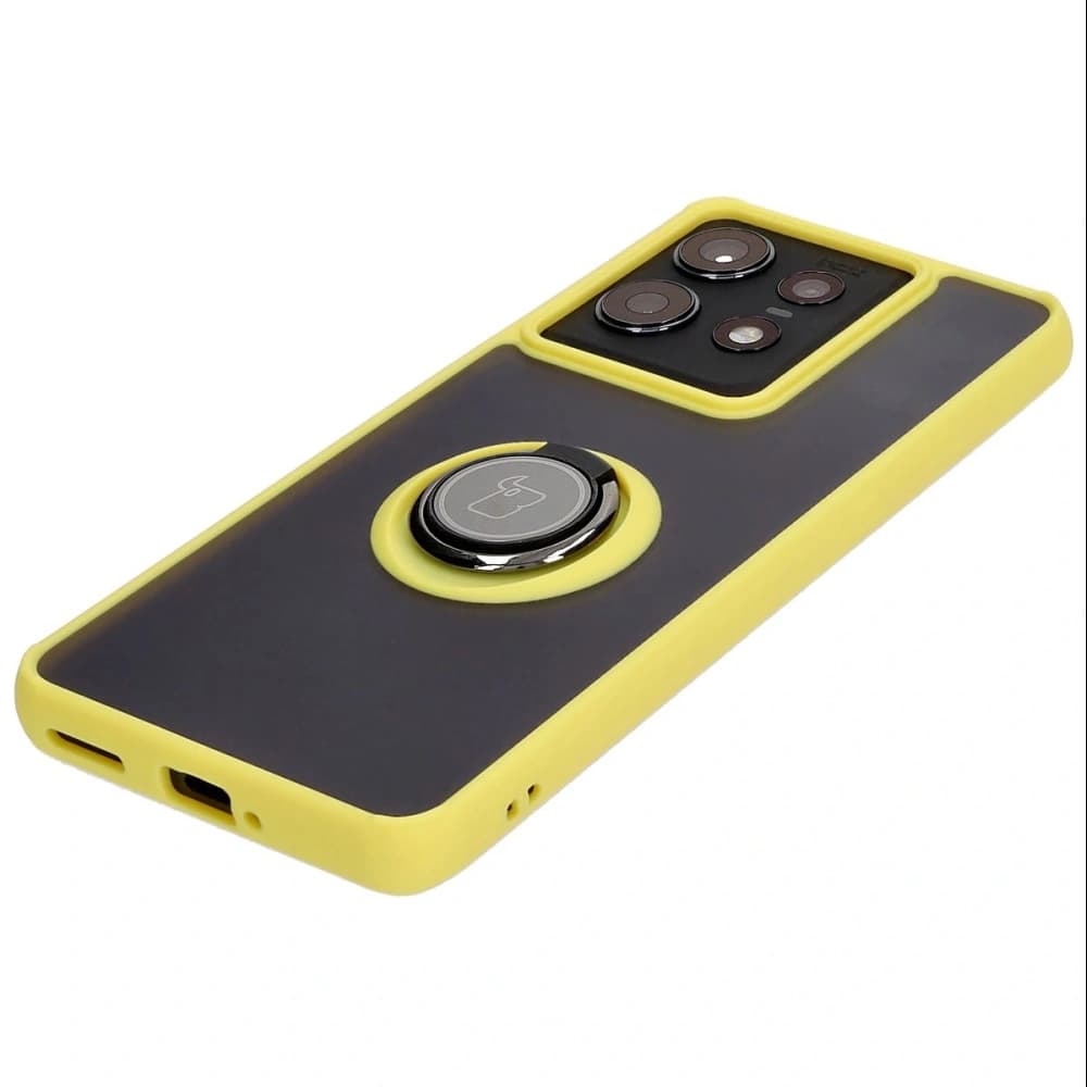 Bizon Case Hybrid Gyűrű Motorola Edge 50 Pro füstös színben sárga kerettel - 3