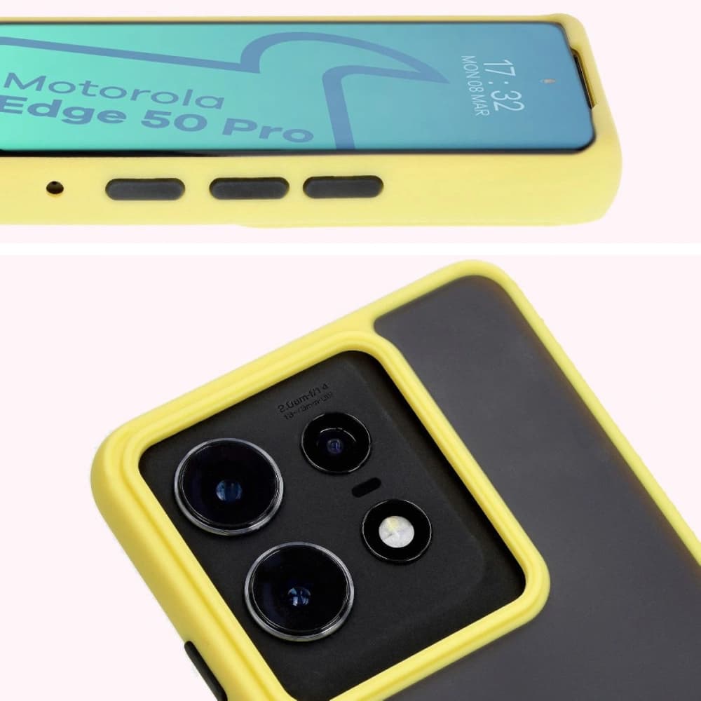 Bizon Case Hybrid Gyűrű Motorola Edge 50 Pro füstös színben sárga kerettel - 7
