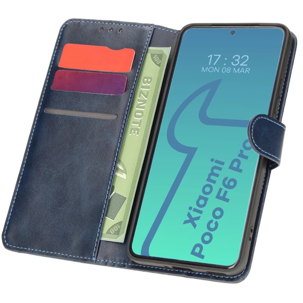 Etui s klopou Bizon Case Pocket pro Xiaomi Poco F6 Pro modré