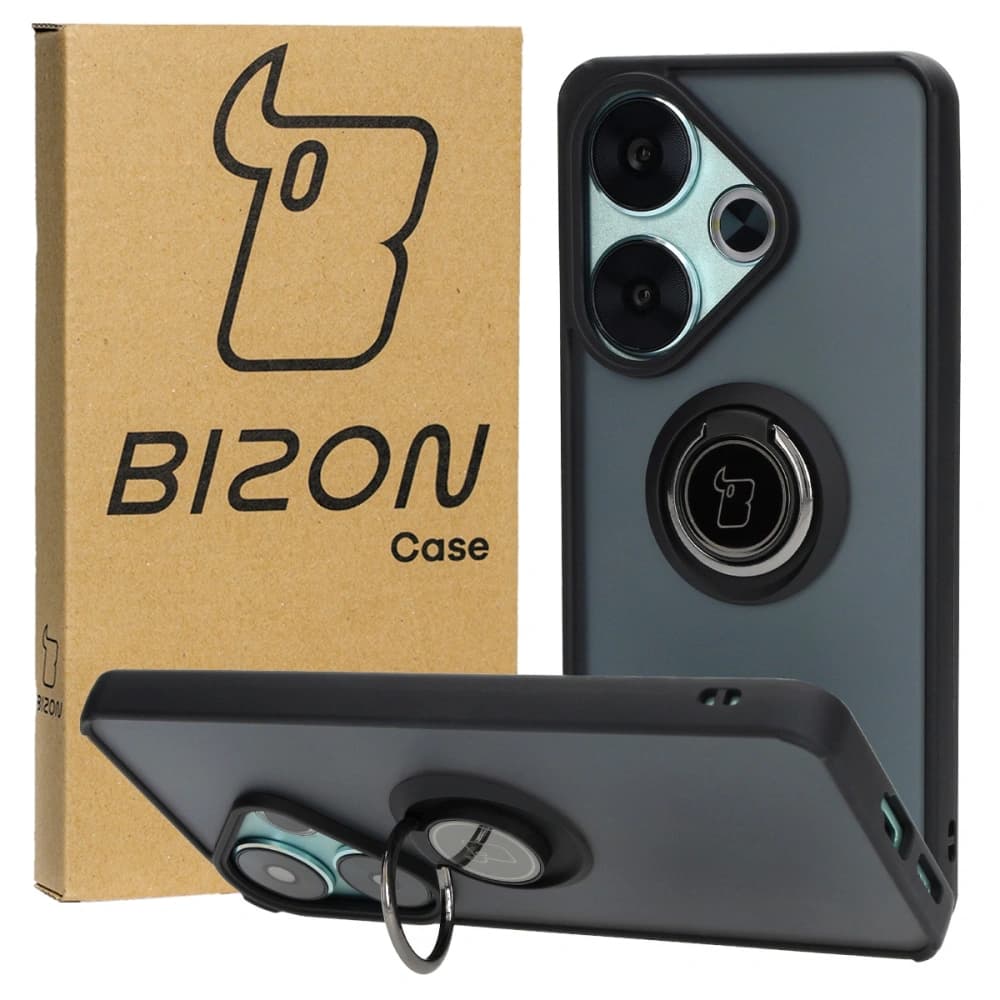 Bizon Case Hybrid Ring Xiaomi Poco F6 rauchig mit einem schwarzen Rahmen