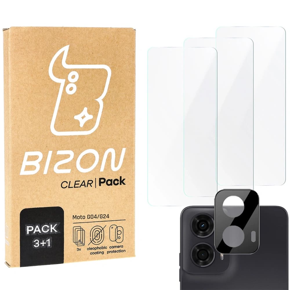 Bizon Clear 3x kijelző üveg + kamera üveg Motorola Moto G04/G24